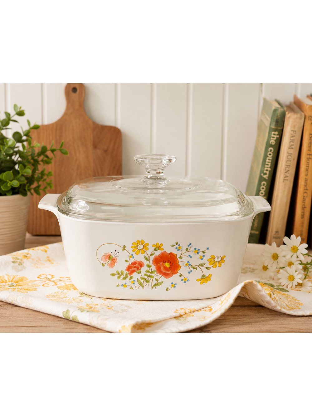 Vintage Corning Ware Wildflower A-3-B 3 Qt Casserole Dish w Glass Lid USA